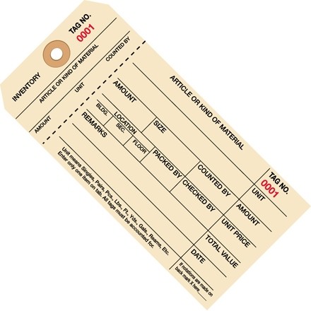Inventory Tags - 1-Part Stub Style (2000-2999), 6 1/4 x 3 1/8"