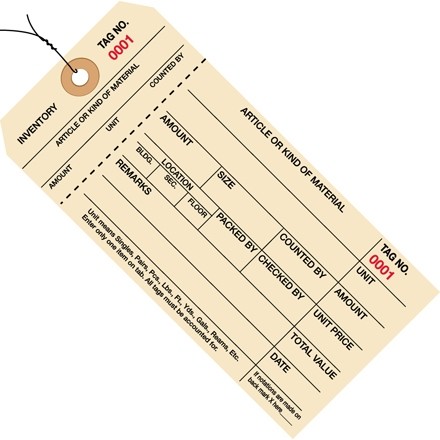 Pre-Wired Inventory Tags - 1-Part Stub Style (1000-1999), 6 1/4 x 3 1/8"