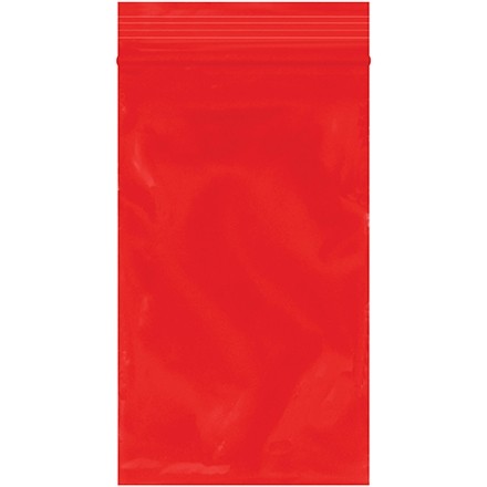 Reclosable Poly Bags, 3 x 5", 2 Mil, Red