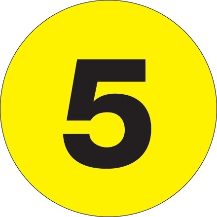 Fluorescent Yellow Circle "5" Number Labels - 3"