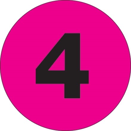 Fluorescent Pink Circle "4" Number Labels - 3"