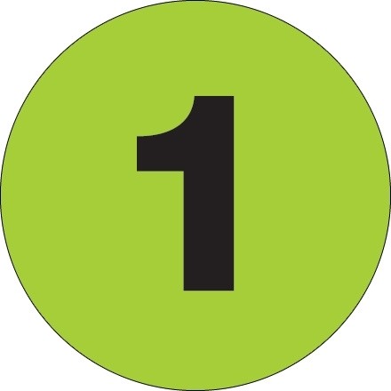 Green Circle "1" Number Labels - 1"