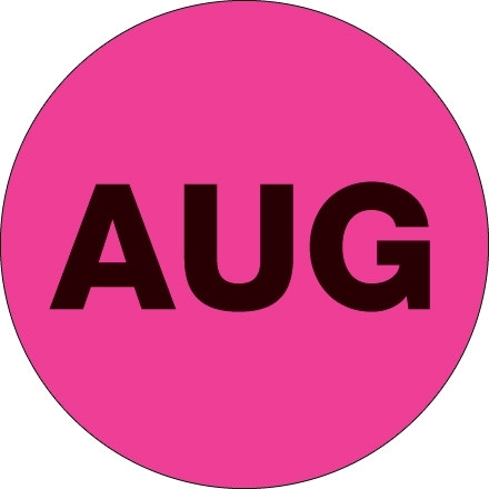 Fluorescent Pink "AUG" Circle Inventory Labels, 2"