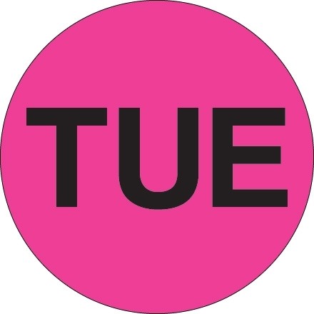 Fluorescent Pink "TUE" Circle Inventory Labels, 1"