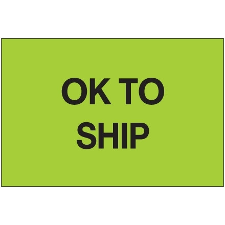 Fluorescent Green "Ok To Ship" Inventory Labels, 2 x 3"