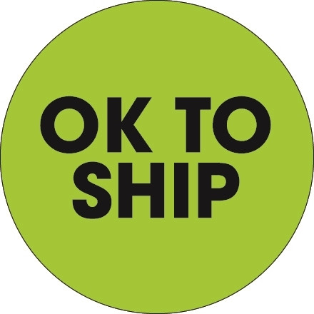 Fluorescent Green "Ok To Ship" Circle Inventory Labels, 2"