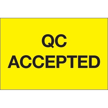 Fluorescent Yellow "QC Accepted" Inventory Labels, 2 x 3"