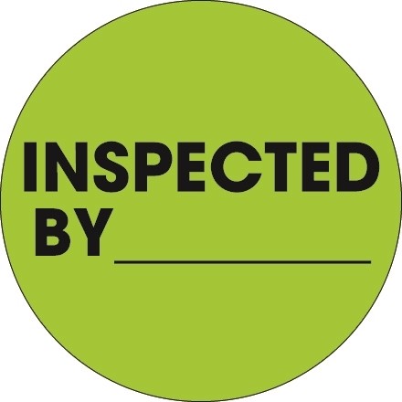 Fluorescent Green "Inspected By" Circle Inventory Labels, 2"