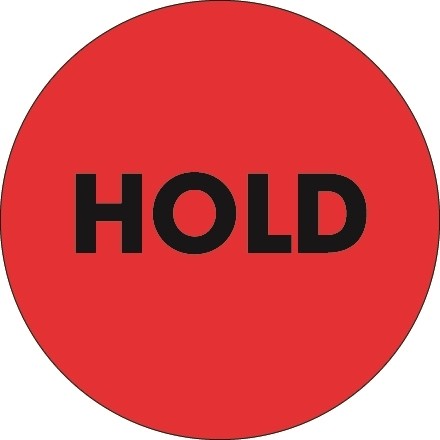 Fluorescent Red "Hold" Circle Inventory Labels, 2"