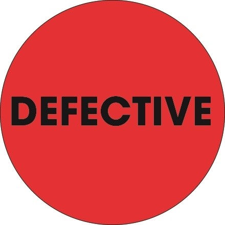 Fluorescent Red "Defective" Circle Inventory Labels, 2"