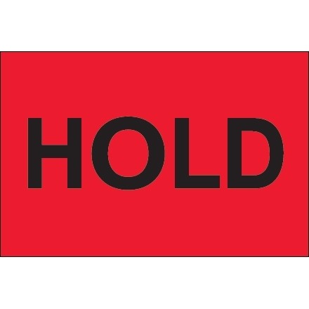 Fluorescent Red "Hold" Inventory Labels, 2 x 3"