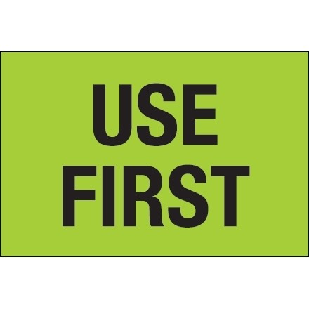 Fluorescent Green "Use First" Inventory Labels, 2 x 3"