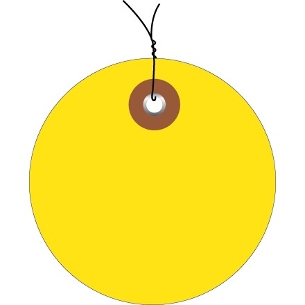 Pre-Wired Yellow Plastic Circle Tags - 3"
