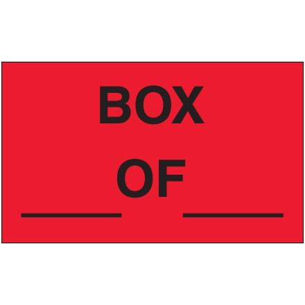 "Box ___ of ___ " Production Labels, 3 x 5", Fluorescent Red