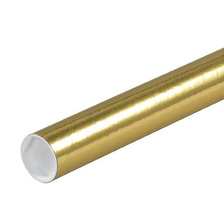 Mailing Tubes with Caps, Round, Gold, 2 x 12", .060" thick