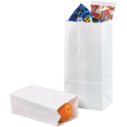 White Paper Grocery Bags, #8 - 6 1/8 x 4 x 12 3/8"