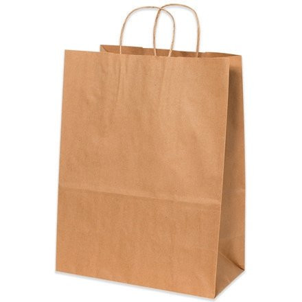 Kraft Paper Shopping Bags, Queen - 16 x 6 x 19 1/4"