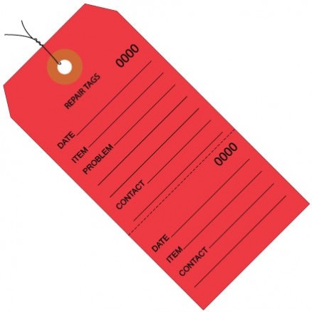 Red Pre-Wired Repair Tags - #5, 4 3/4 x 2 3/8"