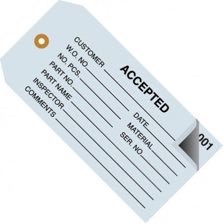 2-Part Numbered "Accepted" Inspection Tags (000-499), Blue, 4 3/4 x 2 3/8"