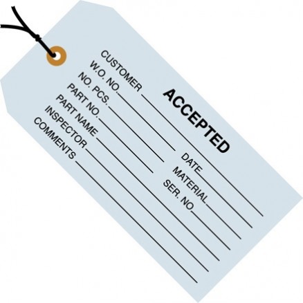 Pre-Strung "Accepted" Inspection Tags, Blue, 4 3/4 x 2 3/8"