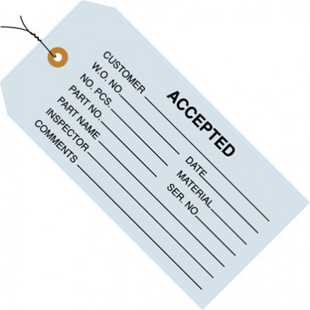 Pre-Wired "Accepted" Inspection Tags, 4 3/4 x 2 3/8", Blue