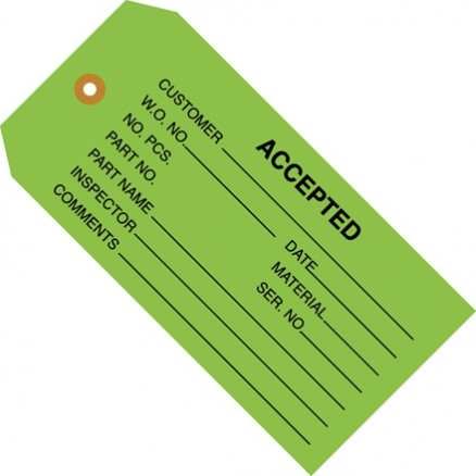 "Accepted" Inspection Tags, Green, 4 3/4 x 2 3/8"