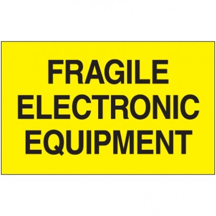 " Fragile Electronic Equipment" Fluorescent Yellow Labels, 3 x 5"