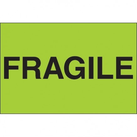 " Fragile" Green Labels, 2 x 3"