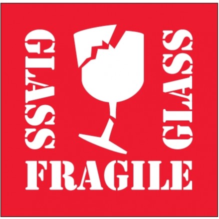 " Fragile - Glass" Labels, 4 x 4"