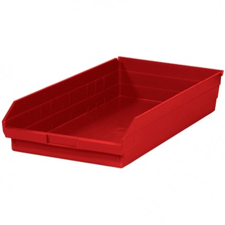 Plastic Shelf Bins, Red, 23 5/8 x 11 1/8 x 4"