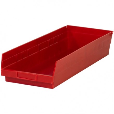 Plastic Shelf Bins, Red, 23 5/8 x 8 3/8 x 4"