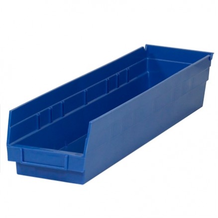 Plastic Shelf Bins, Blue, 23 5/8 x 4 1/8 x 4"