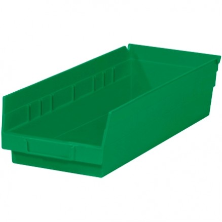 Plastic Shelf Bins, Green, 17 7/8 x 6 5/8 x 4"