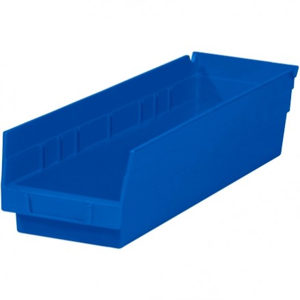 Plastic Shelf Bins, Blue, 17 7/8 x 4 1/8 x 4"
