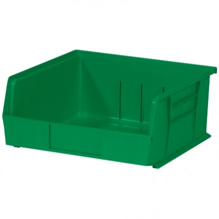 Stackable Plastic Bins, Green, 10 7/8 x 11 x 5"
