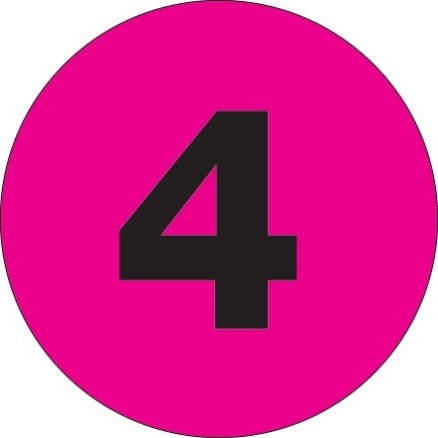Fluorescent Pink Circle "4" Number Labels - 2"