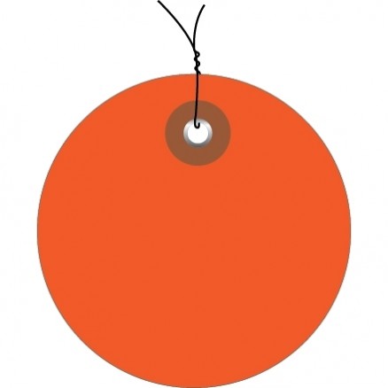 Pre-Wired Orange Plastic Circle Tags - 3"