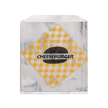 Foil Printed Cheeseburger Sandwich Bags, 6 x 3/4 x 6 1/2