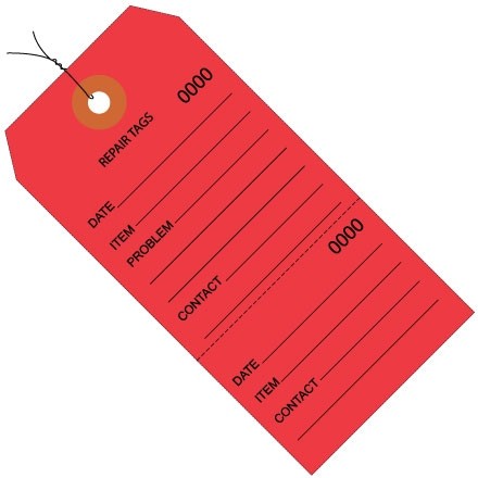 Red Pre-Wired Repair Tags - #8, 6 1/4 x 3 1/8"