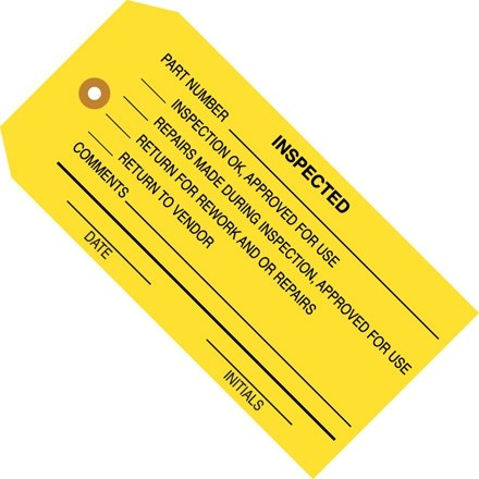 "Inspected" Inspection Tags, Yellow, 4 3/4 x 2 3/8"