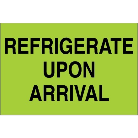 " Refrigerate Upon Arrival" Green Climate Labels, 2 x 3"