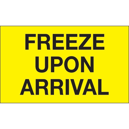 " Freeze Upon Arrival" Fluorescent Yellow Climate Labels, 3 x 5"