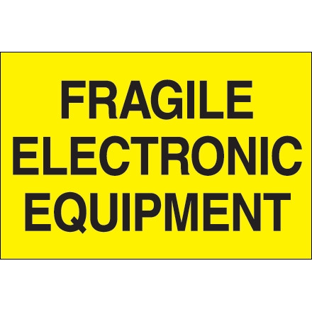 " Fragile - Electronic Equipment" Fluorescent Yellow Labels, 2 x 3"