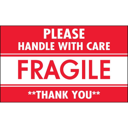" Fragile - Handle With Care" Labels, 3 x 5"