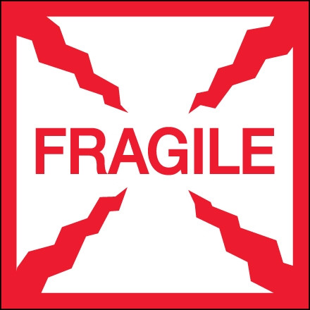 " Fragile" Labels, 4 x 4"