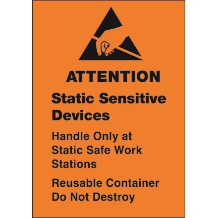 Orange Static Warning Labels -" Static Sensitive Devices", 1 3/4 x 2 1/2"