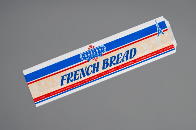 Sacs à pain français imprimés en blanc - Nouveau design de boulangerie, 5 1/4 x 3 1/4 x 22 "