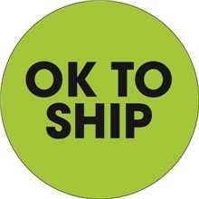 Fluorescent Green "Ok To Ship" Étiquettes d'inventaire cercle, 2 "