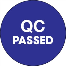 Etiquettes d'inventeurs circulaires bleues "QC Passed", 1 "