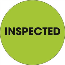 Étiquettes d'inventaire cercle "inspectées" vert fluorescent, 2 "